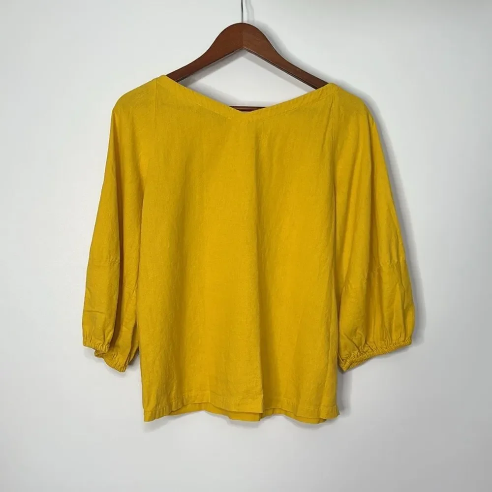 LOFT Linen Blend Balloon Sleeve Mustard Yellow Blouse XS